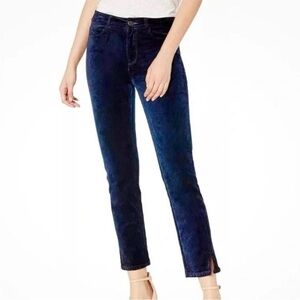 PAIGE Cindy Navy Blue Twisted seams and slit straight leg Velvet pants
